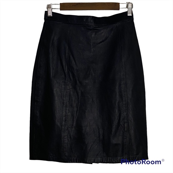 Compagnie Internationale Express Black Leather Skirt Above Knee Womens Size 9/10 - Picture 1 of 9